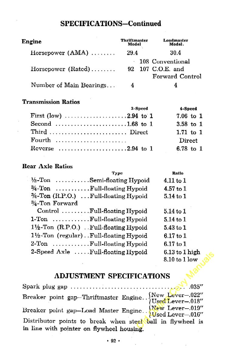 1953 Chevrolet Trucks Operators Manual Page 58
